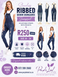 Sleeveless Ribbed Denim Dungaree, Adjustable Straps With Pockets Jumpsuit
