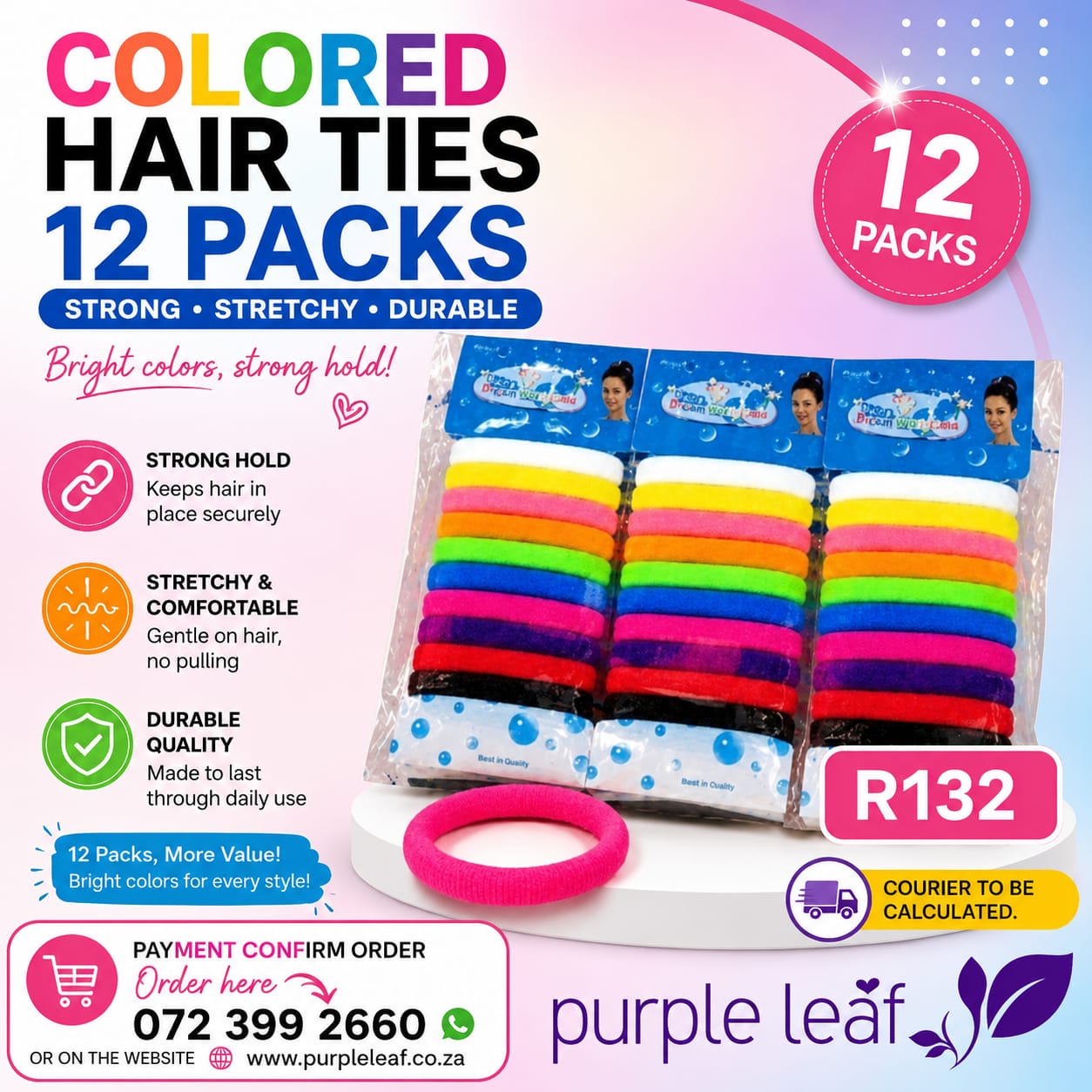 Coloured Hair Ties 12 packs
