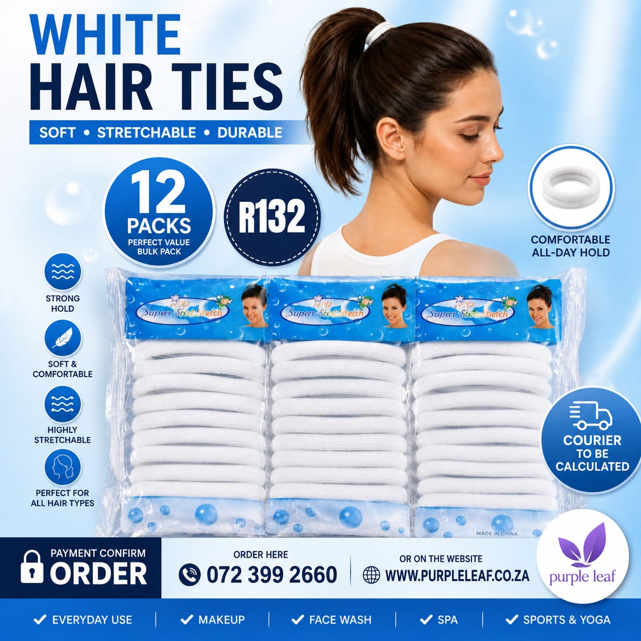 White Hair Ties 12packs