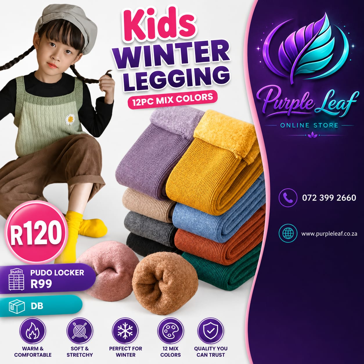 Kids warm leggings 12pcs per pack mix colors