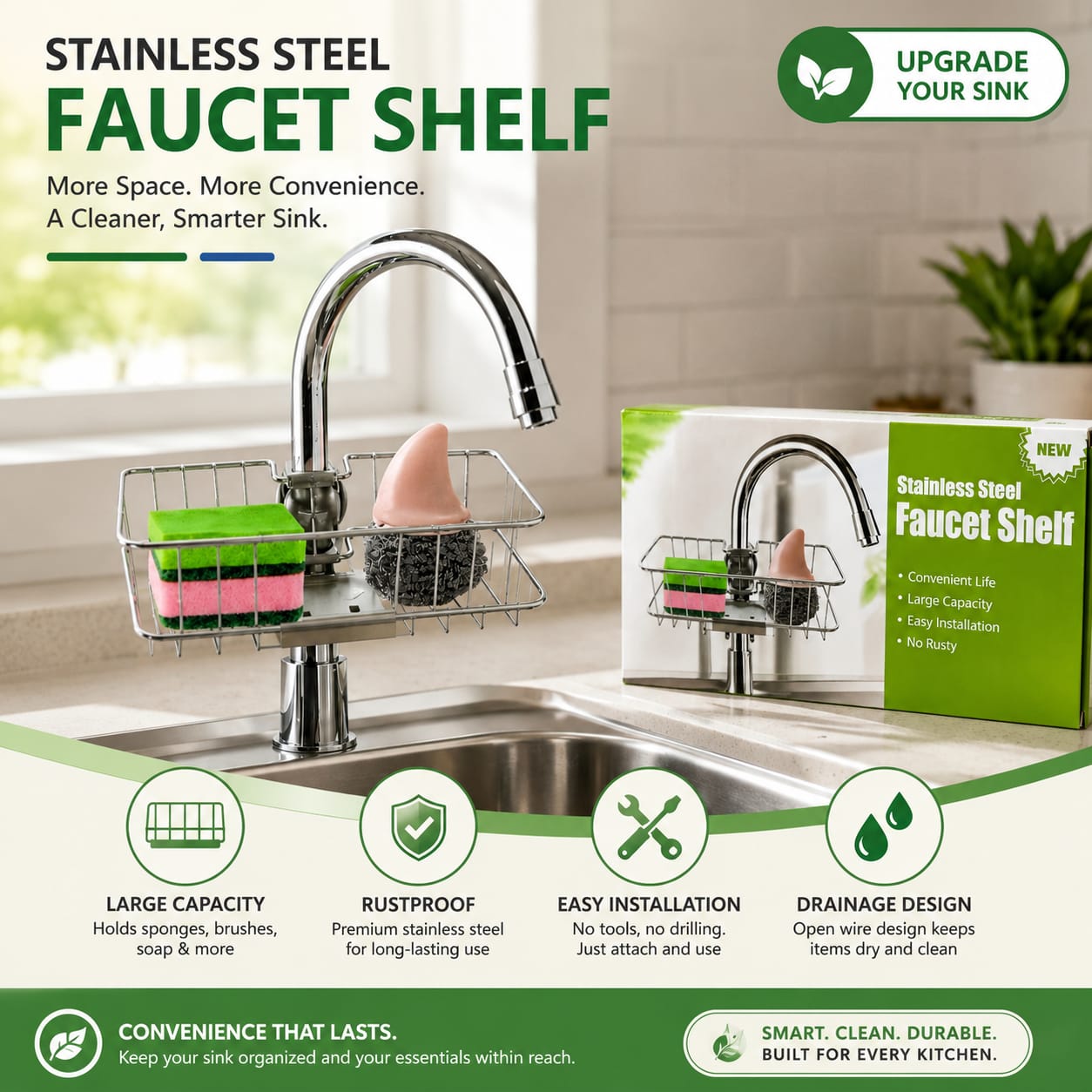 Stainless Steel Faucet Shelf